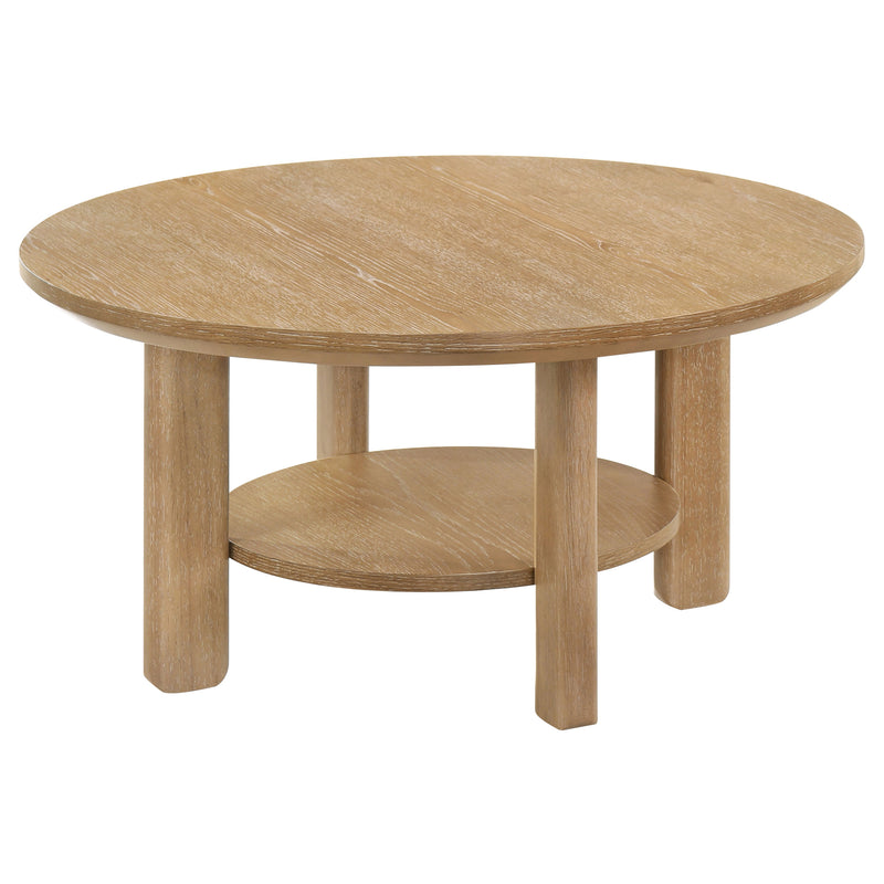 Ottowa 36-inch Round Wood Cocktail Coffee Table Light Oak