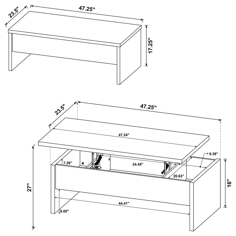 Canoga 2-piece Lift Top Cocktail Coffee Table Set Mango