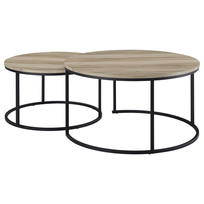 Lainey 2-piece Round Nesting Coffee Table Distressed Pine