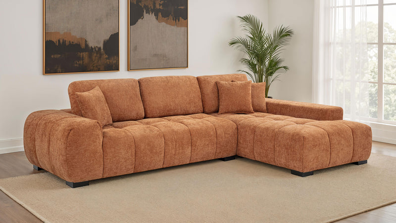Octavia Tufted 2-Piece Sectional Chaise Sofa Orange