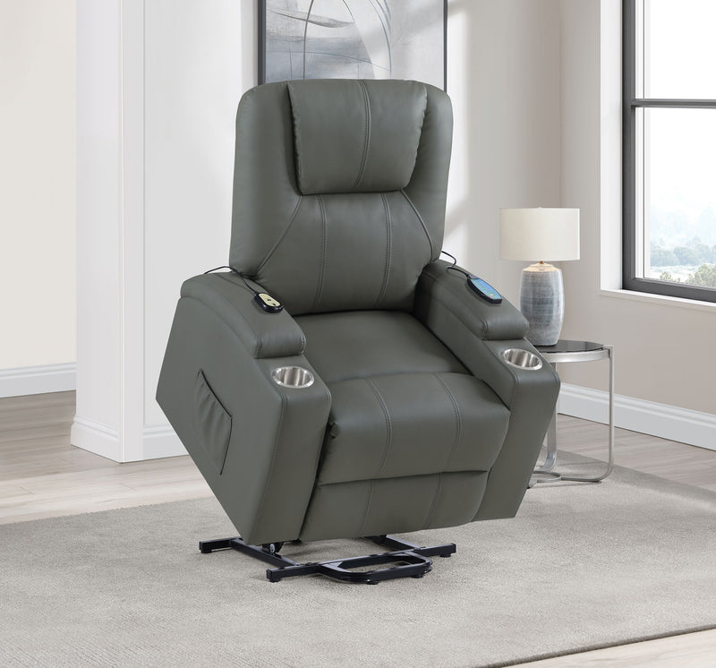 Armstrong Tufted Faux Leather Power Lift Massage Recliner Grey