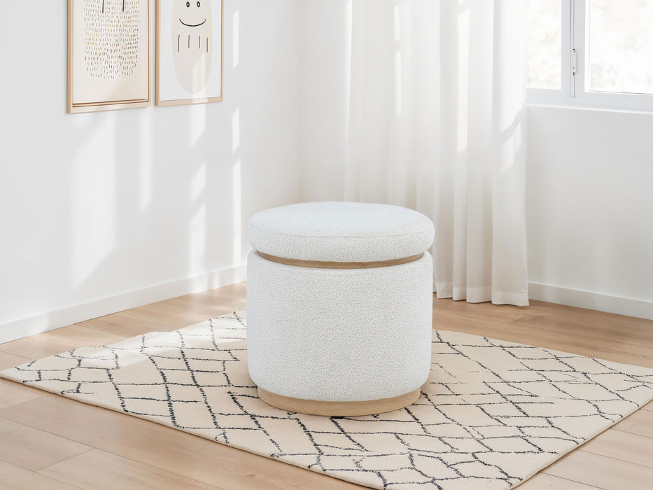 Remuda Boucle Upholstered Round Storage Ottoman Ivory