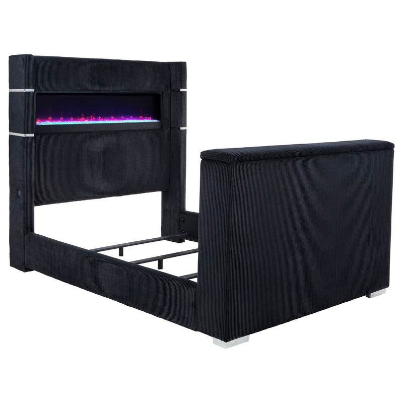 Tisdall Eastern King Flame Visualizer Wingback TV Bed Black