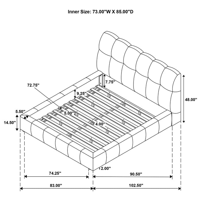 Nollet 48-inch Upholstered California King Platform Bed Grey