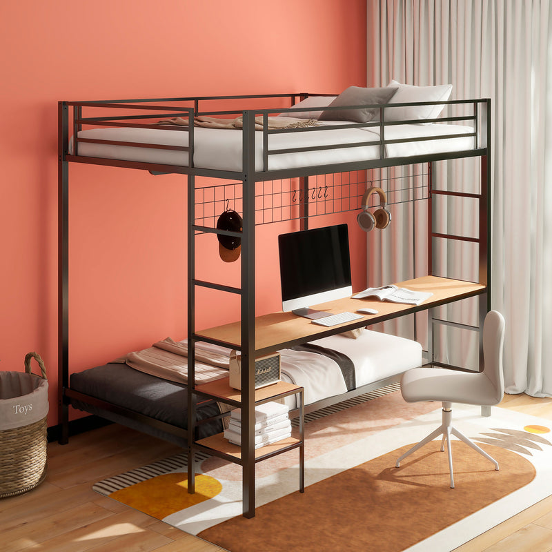 Bettoni Full-Over-Twin Workstation Bunk Bed Matte Black