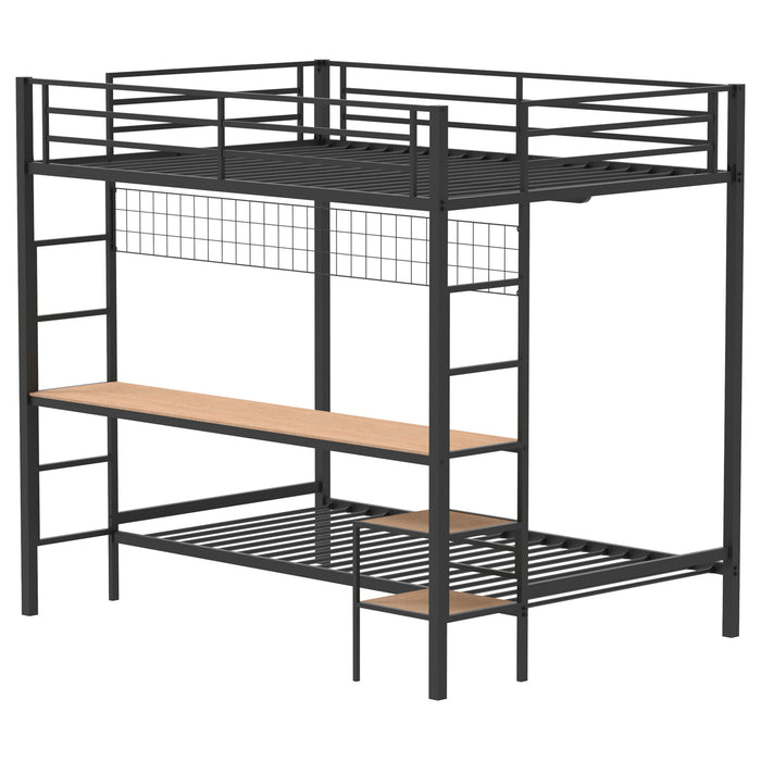 Campus Metal Full Over Twin Workstation Bunk Bed Matte Black