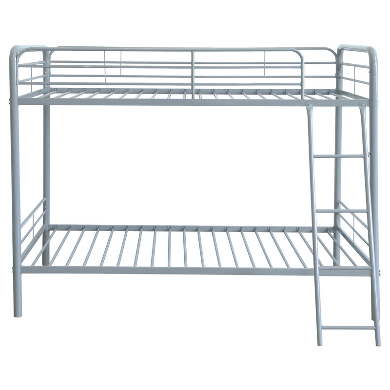 Carson Twin-Over-Twin Steel Bunk Bed with Angled Ladder Glossy Silver