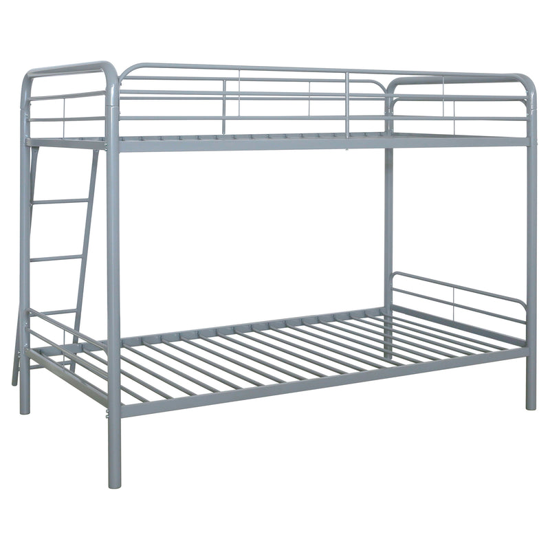 Carson Twin-Over-Twin Steel Bunk Bed with Angled Ladder Glossy Silver