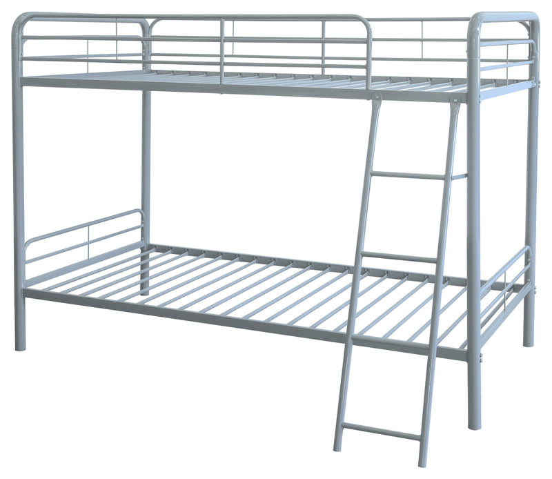 Carson Twin-Over-Twin Steel Bunk Bed with Angled Ladder Glossy Silver