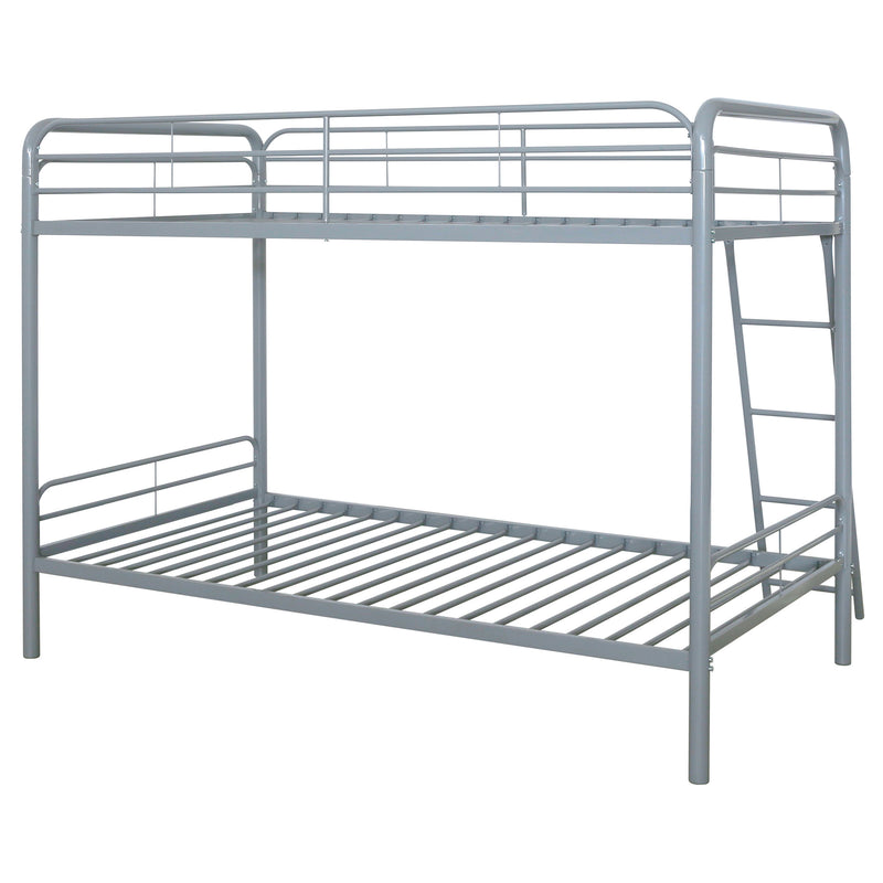 Carson Twin-Over-Twin Steel Bunk Bed with Angled Ladder Glossy Silver