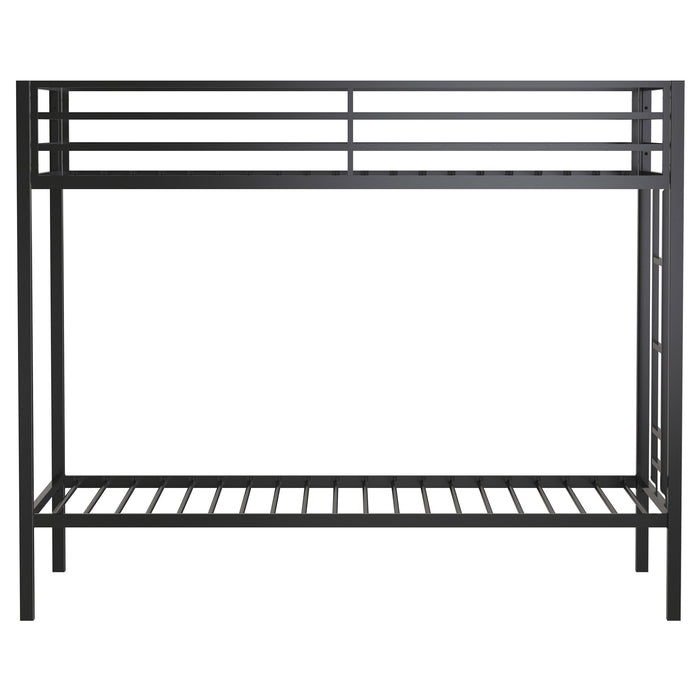 Alevera Metal Twin Over Twin Bunk Bed with Ladder Black