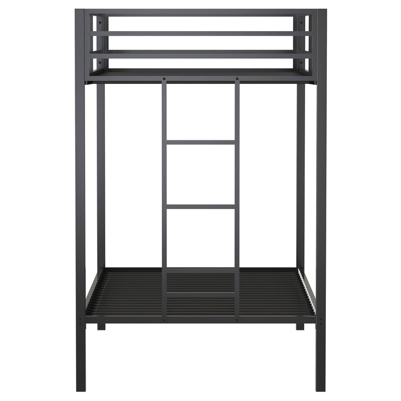 Alevera Twin-Over-Twin Steel Bunk Bed with Ladder Matte Black