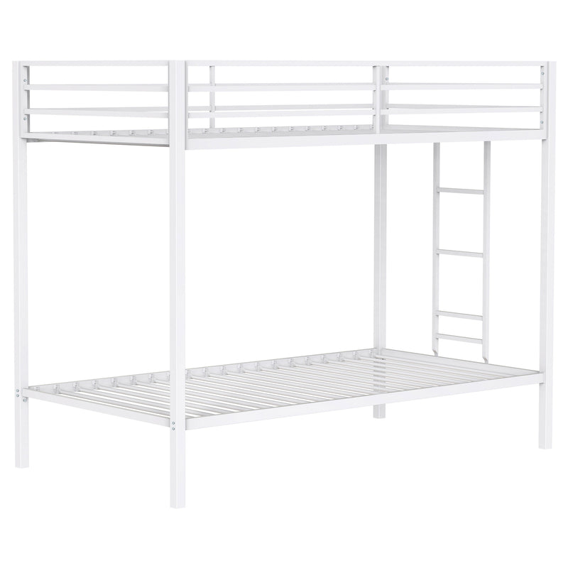Alevera Twin-Over-Twin Steel Bunk Bed with Ladder Matte White