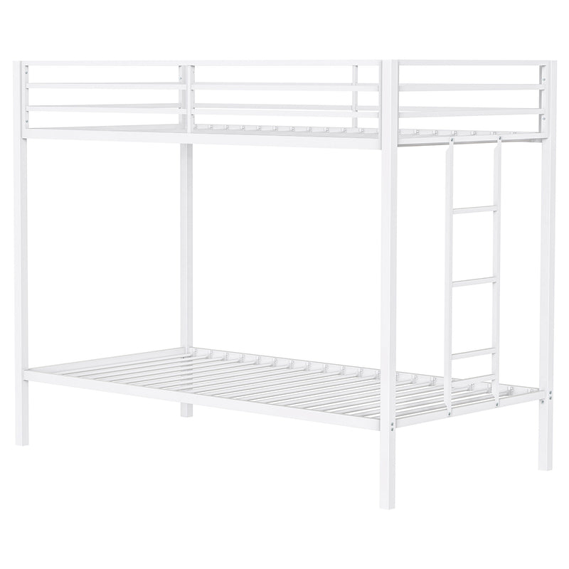 Alevera Twin-Over-Twin Steel Bunk Bed with Ladder Matte White