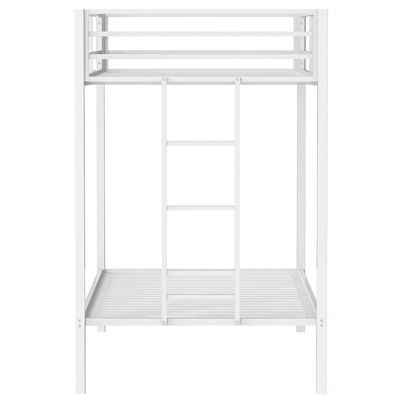 Alevera Twin-Over-Twin Steel Bunk Bed with Ladder Matte White