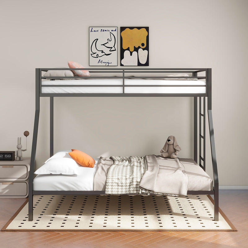 Alevera Twin-Over-Full Steel Bunk Bed with Ladder Matte Black