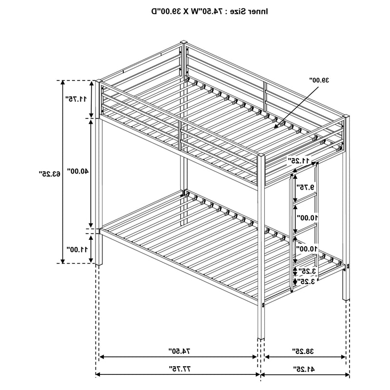 Alevera Twin-Over-Twin Steel Bunk Bed with Ladder Matte White
