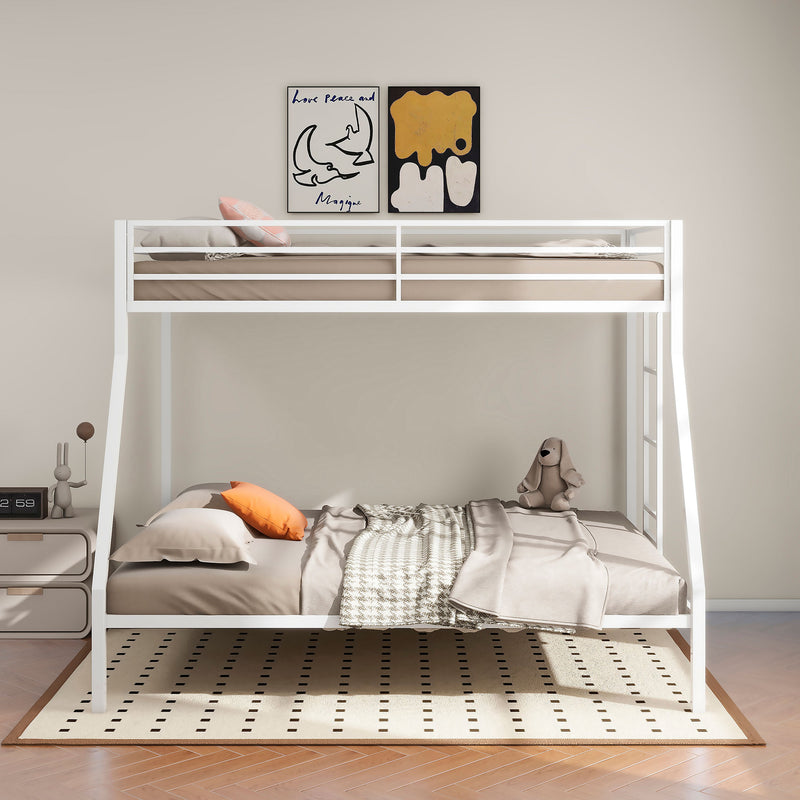 Alevera Twin-Over-Full Steel Bunk Bed with Ladder Matte White