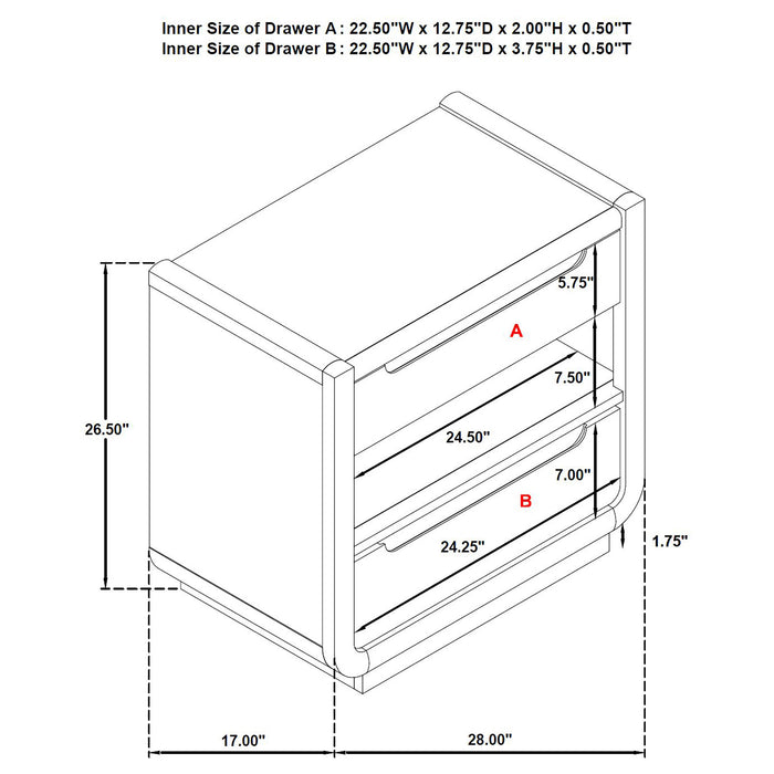 Leandro 2-drawer LED Nightstand with USB Burnished Black