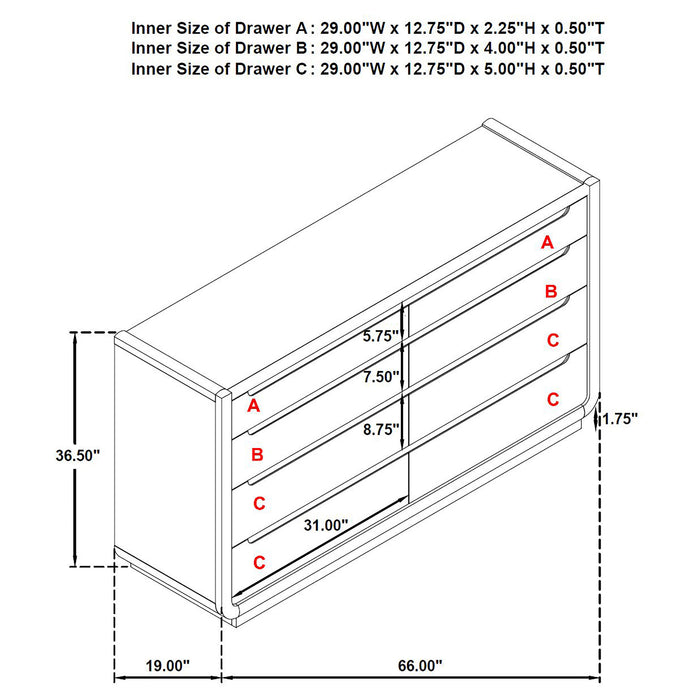 Leandro 8-drawer Bedroom Dresser Cabinet Burnished Black