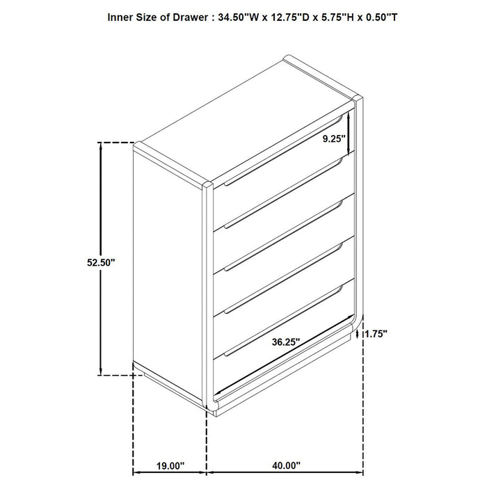 Leandro 5-drawer Bedroom Chest of Drawers Burnished Black