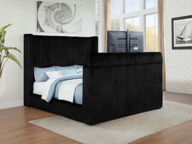 Centergrove Upholstered California King Wingback TV Bed Black