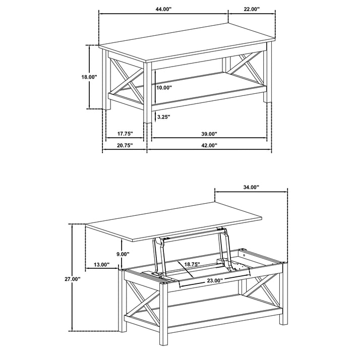 Skyview 2-piece Rectangular Lift Top Coffee Table Set White