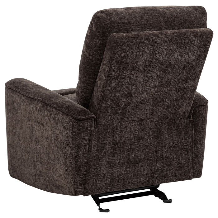 Navarro Chenille Upholstered Glider Recliner Dark Brown