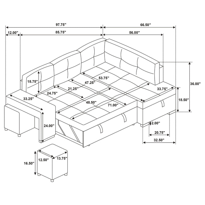 Roanne Fabric Upholstered Sleeper Sectional Sofa Grey
