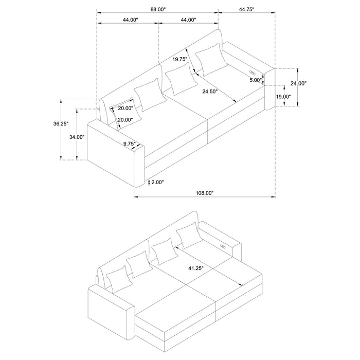 Jacana Corduroy Upholstered Dual Power Chaise Sofa Black