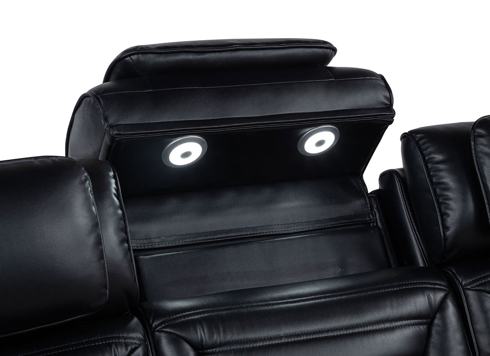 Zuma 3-piece Faux Leather Dual Power LED Sofa Set Black