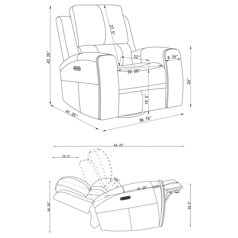 Brickston Triple Power Swivel Glider Recliner Grey