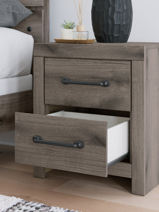 Graystorm King Panel Bed with Mirrored Dresser and Nightstand