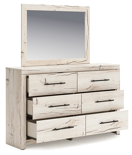 Lawroy Twin Panel Bed with Mirrored Dresser, Chest and Nightstand