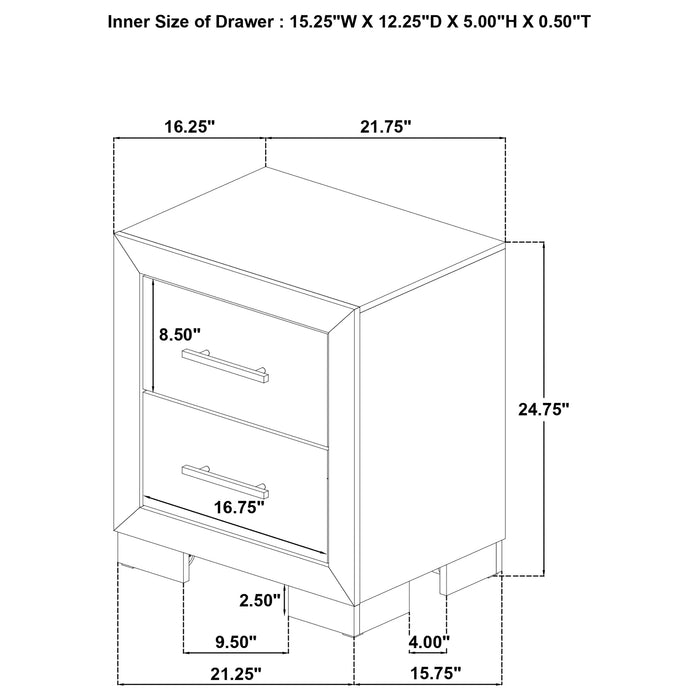 Arielle 2-drawer Bedroom Nightstand with Casters Light Oak