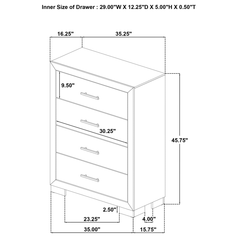 Arielle 4-Drawer Bedroom Chest with Framed Fronts Light Oak
