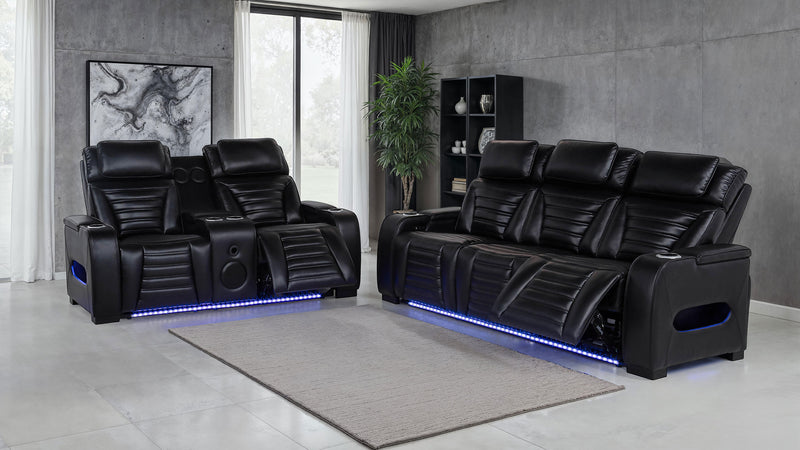 Zuma Dual Power Reclining Sofa with Reading Lights and Storage Black