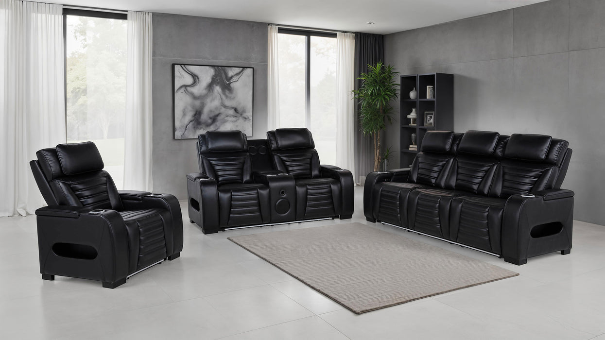 Zuma 3-piece Faux Leather Dual Power LED Sofa Set Black