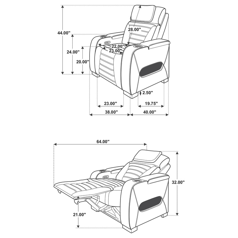 Zuma Dual Power Recliner with Cupholder Storage and LED Lighting Black