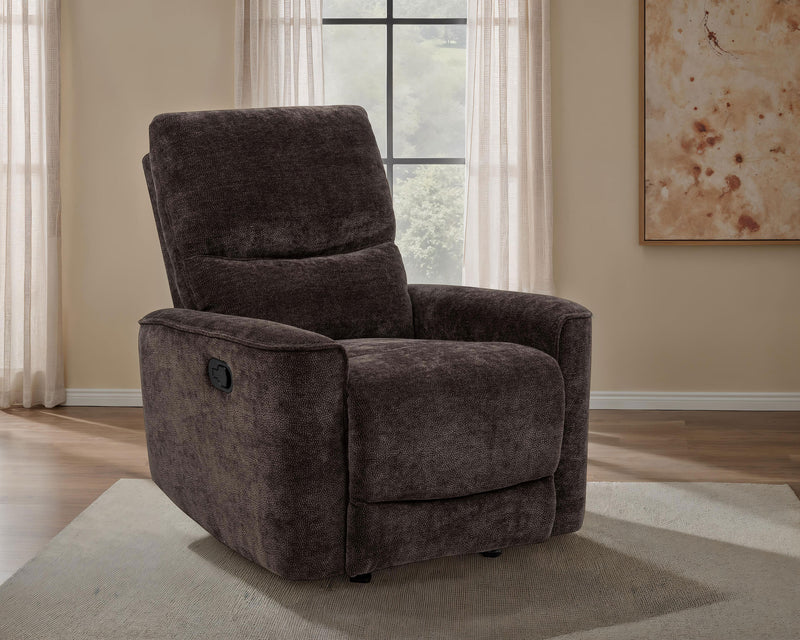 Navarro Chenille Upholstered Glider Recliner Dark Brown