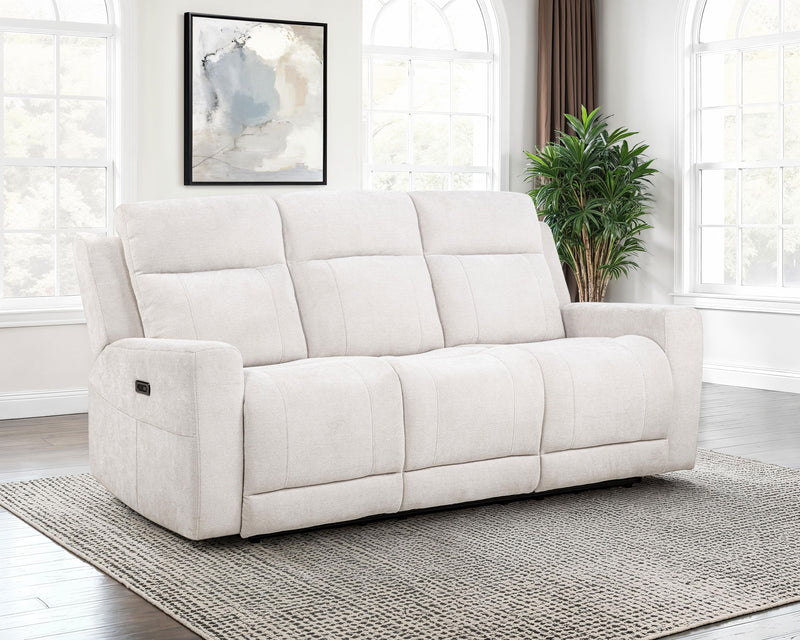 Kennett Chenille Upholstered Power Reclining Sofa Ivory