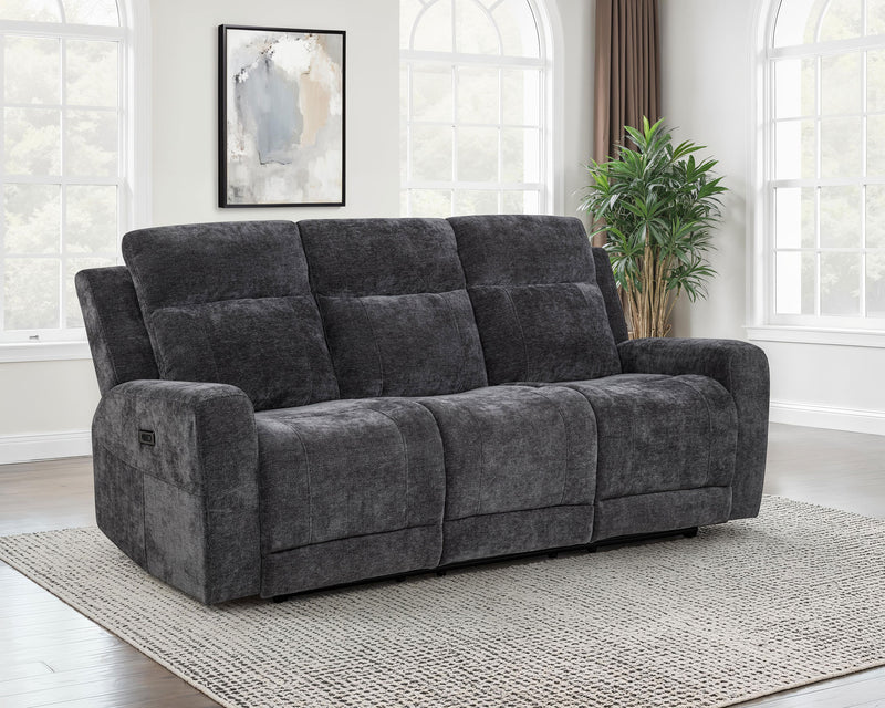 Kennett Chenille Upholstered Power Reclining Sofa Dark Grey