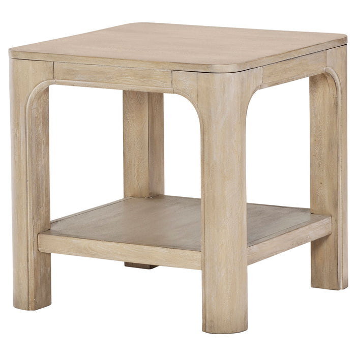 Solano Square Wood Side End Table with Shelf Weathered Mango