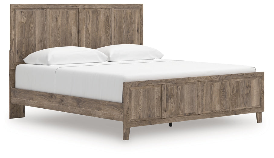 Rusticott King Panel Bed with Mirrored Dresser and Nightstand