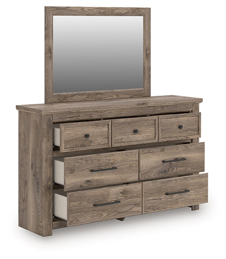 Rusticott Queen Panel Bed with Mirrored Dresser and Nightstand