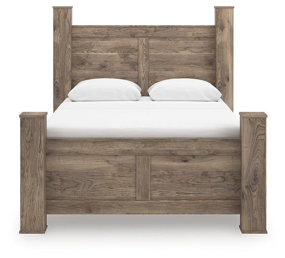 Rusticott Queen Poster Bed with Mirrored Dresser and Nightstand