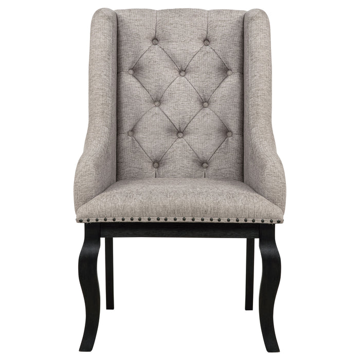 Phelps Upholstered Dining Arm Chair Tobacco and Distressed Noir