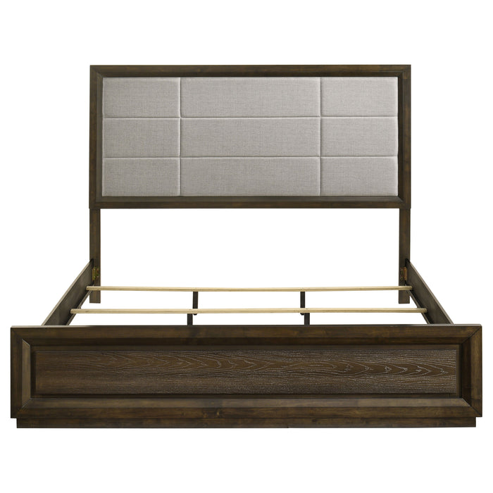 Atlas 63-inch California King Upholstered Panel Bed Grey and Dark Oak