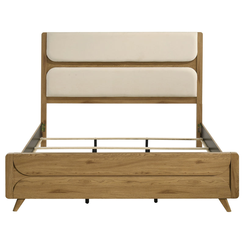 Bennett Eastern King Mid-Century Fabric Upholstered Panel Bed Light Oak