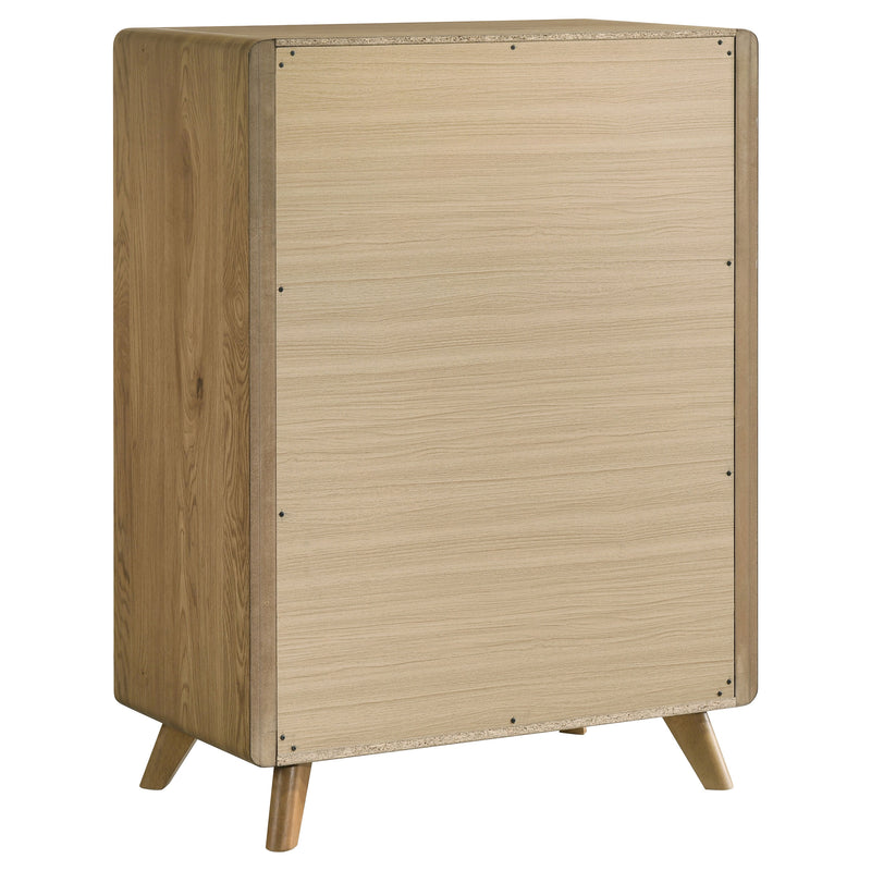 Bennett Eastern King Upholstered 5-Piece Mid-Century Bedroom Set Light Oak